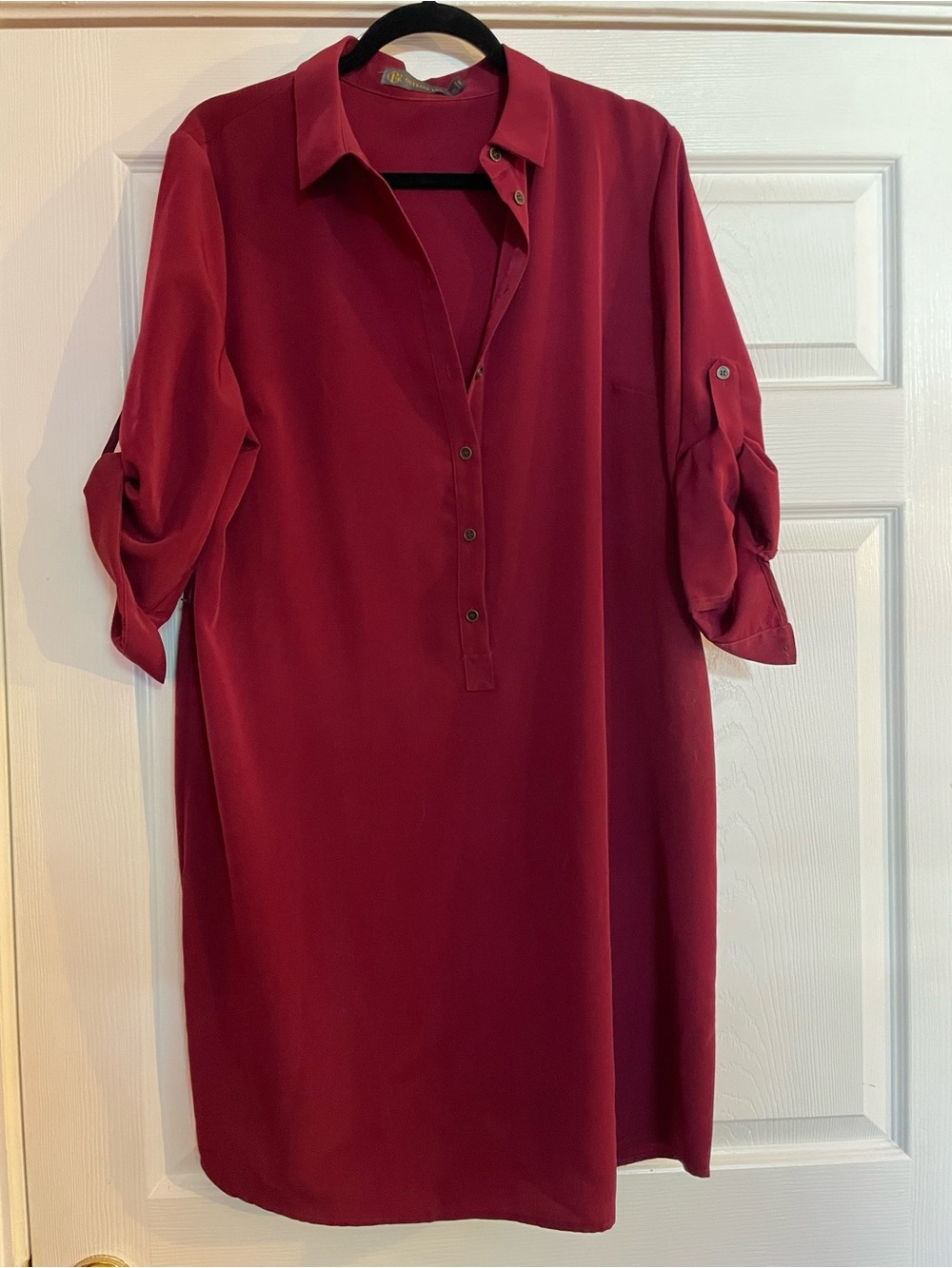 Outback Red Burgundy Button-Front Midi Shirt Dress
